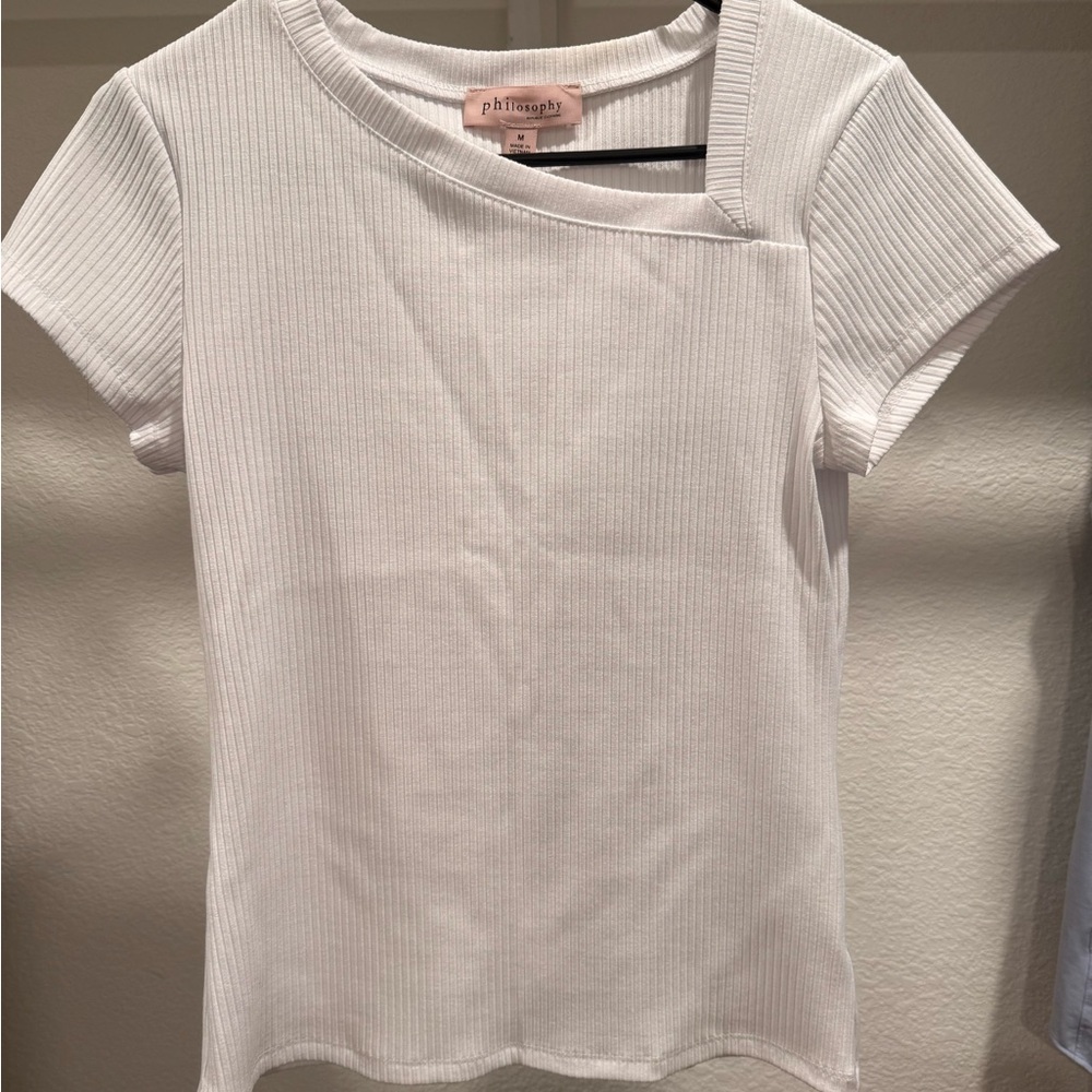 Philosophy White Ribbed Short Sleeve Top